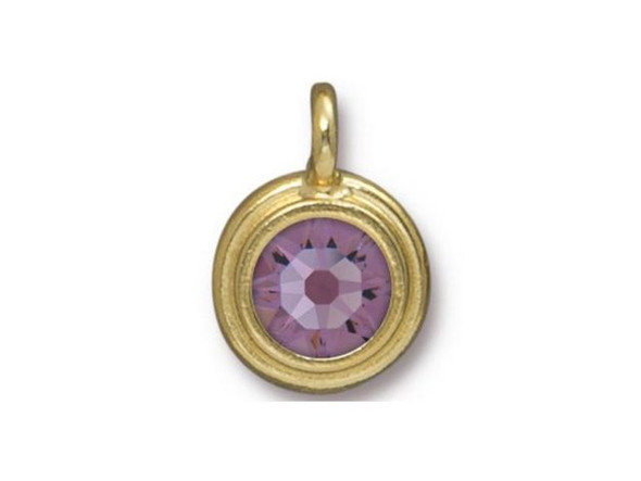 TierraCast Stepped Charm with Light Amethyst Crystal - Gold Plated (Each)