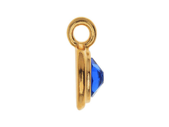 TierraCast Stepped Charm with Sapphire Crystal - Gold Plated (Each)