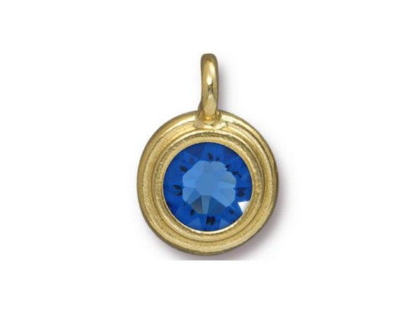 TierraCast Stepped Charm with Sapphire Crystal - Gold Plated (Each)