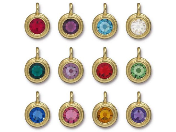 TierraCast Stepped Charms w Birthstone Mix of Crystals - Gold Plated (pack)