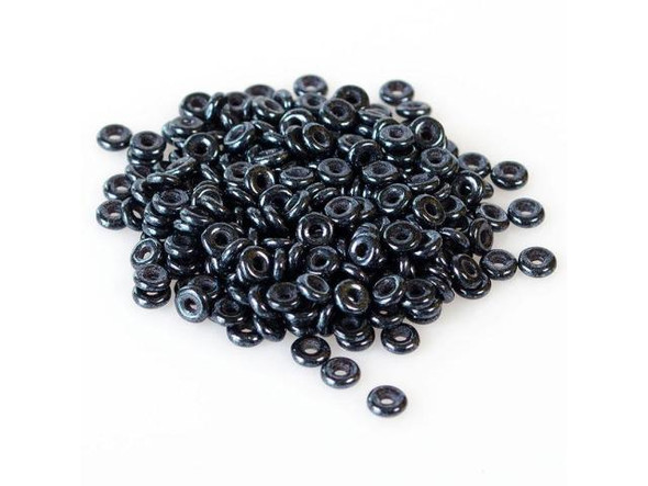 Czech Glass Bead, O, 3.8x1mm - Jet Hematite (Tube)