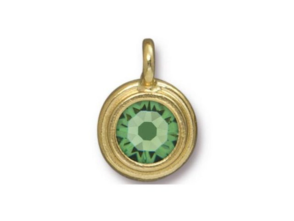 TierraCast Stepped Charm with Peridot Crystal - Gold Plated (Each)