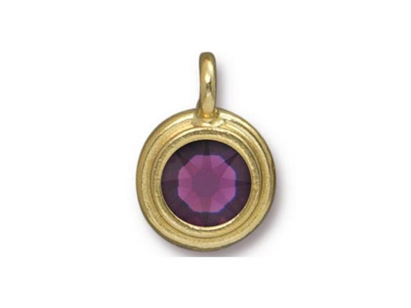 TierraCast Stepped Charm with Amethyst Crystal - Gold Plated (Each)