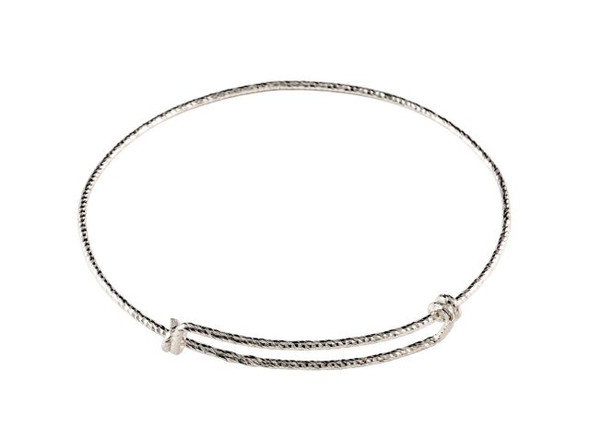 Sterling Silver Sparkle Texture Adjustable Wire Bracelet with Double Loop (Each)