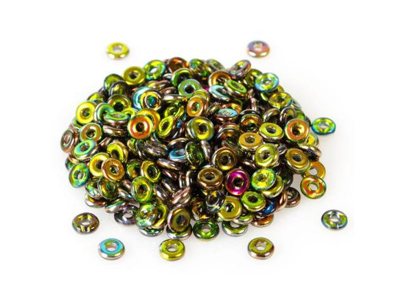 Czech Glass Bead, O, 3.8x1mm - Magic Green (Tube)