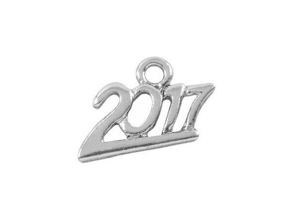 Antiqued Silver Plated Pewter "2017" Year Charm, Cast (Each)