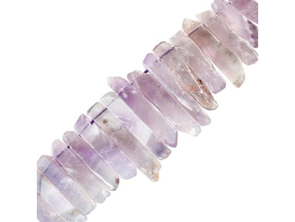 Lavender amethyst beads are cut from a pale, subtly striped variety of amethyst. This semiprecious gemstone is a lower grade of amethyst, so beads cut from it are more economically priced than darker, more translucent amethyst beads. Despite displaying less clarity, these semiprecious beads still provide a pleasant pastel purple hue that's unusual in the gemstone world.Amethyst is the most highly prized variety of quartz and if not for its widespread availability, would be very expensive. It is the official birthstone for February and one of our best-selling gemstones. Amethyst is formed in silica-rich liquids deposited in gas cavities (geodes) in lava. It occurs in crystalline masses, but the crystals are generally not well developed, so they are generally found as clusters of crystal points. The stone's name is derived from the Greek word amethystos, meaning "not drunken," because people of ancient times believed it to protect the wearer from drunkenness. For this reason, wine goblets often were carved from it! Some amethysts will lose their color in sunlight, so keep them away from direct exposure to help maintain their rich purple.In addition to "preventing" drunkenness, people also once thought the stone encouraged celibacy and symbolized piety. Amethyst was therefore very important in the ornamentation of churches in the Middle Ages. In Tibet, amethyst is considered sacred to Buddha, and malas or rosaries are often fashioned from it. Western mystics say the stone helps instill the highest ideals and urges one to do what is right. They also claim amethyst cures impatience, alleviates feelings of victimization, balances high energy, eliminates chaos and helps keep one grounded. The official state gemstone of the state of Georgia, amethyst is mined in the U.S.A., Brazil, Uruguay, Bolivia, Argentina, Zambia, Namibia and other African countries.  See Related Products links (below) for similar items and additional jewelry-making supplies that are often used with this item.