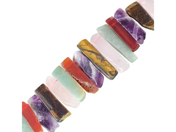 Mixed Gemstone Beads, Tip Drilled Irregular Graduated Rectangles (strand)