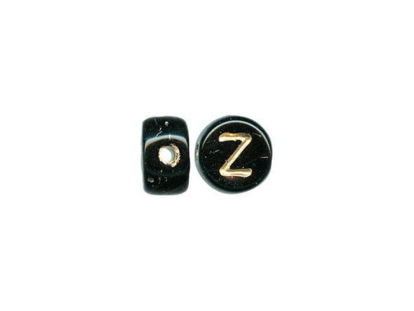 Porcelain Bead, Alphabet, Black/Gold, Z (fifty)