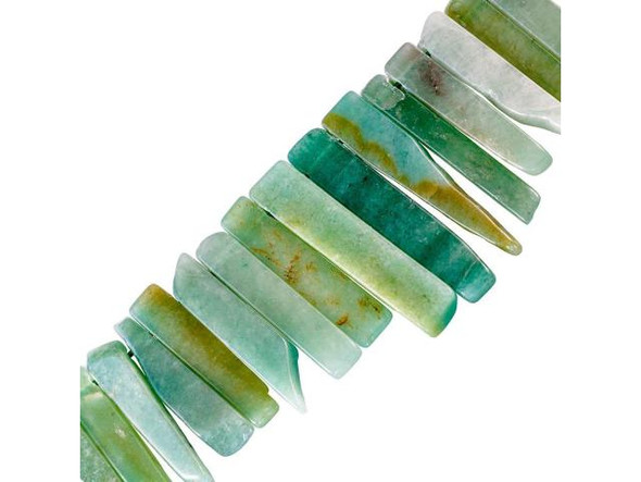 Green Aventurine Gemstone Bead, Tip Drilled Irregular Graduated Rectangles (strand)