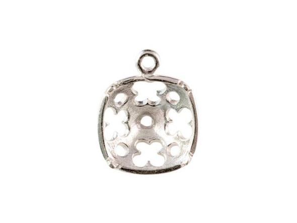 JBB Findings Silver Plated 1-Loop Bezel Setting for 10mm 4470 Cushion Square Stone (Each)