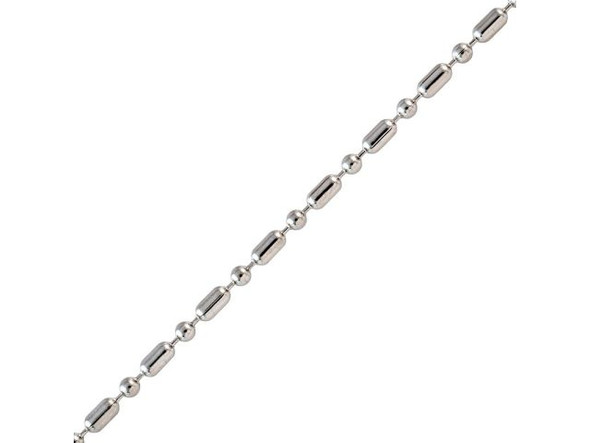 White Plated Steel Ball and Bar Chain, 2.4mm By The Foot (foot)