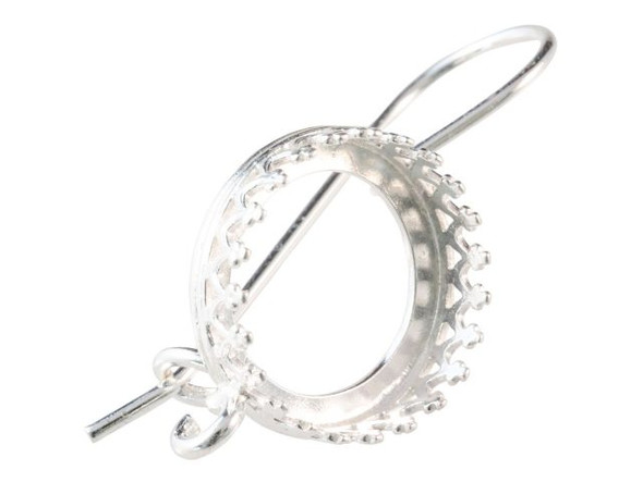 Locking Ear Wire with Loop and 14mm Crown Bezel Setting - Silver Plated (pair)