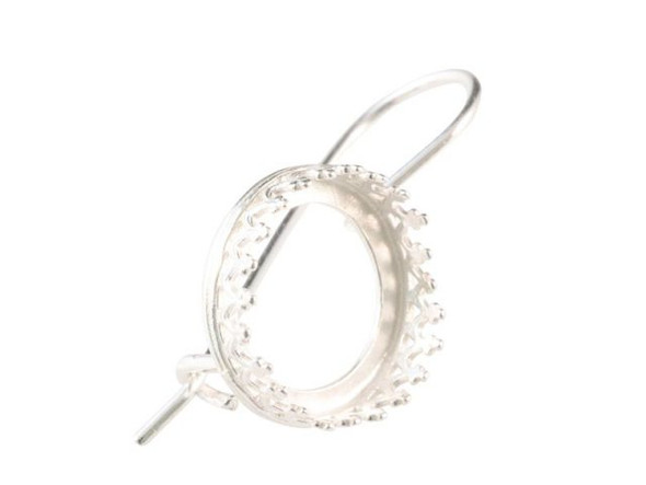 Locking Ear Wire with 12mm Crown Bezel Setting - Silver Plated (pair)