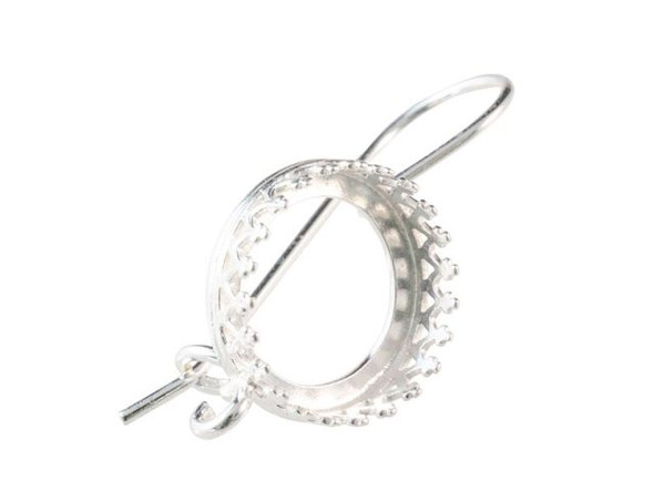 Locking Ear Wire with Loop and 12mm Crown Bezel Setting - Silver Plated (pair)