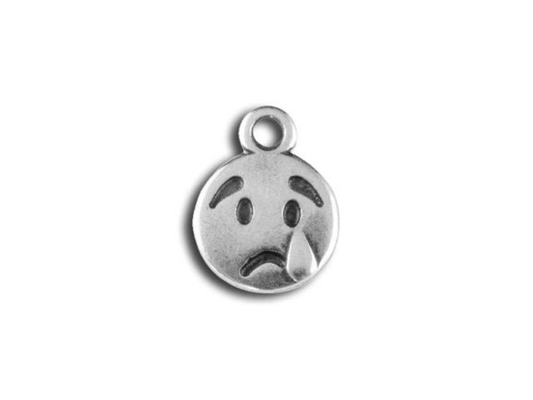 JBB Antiqued Silver Plated Pewter Crying Emoticon Charm (Each)