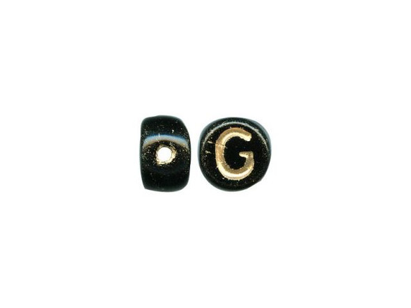 Porcelain Beads, Alphabet, Black/Gold, G (fifty)
