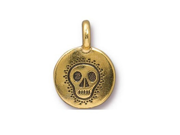 TierraCast Antiqued Gold Plated Skull Charm (Each)