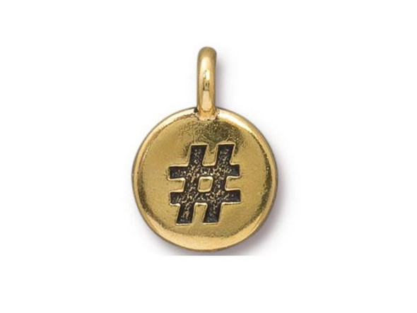 TierraCast Antiqued Gold Plated Hashtag Charm (Each)