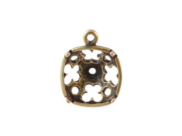 JBB Antiqued Brass Plated 1-Loop Bezel Setting for 10mm 4470 Cushion Square Stone (Each)