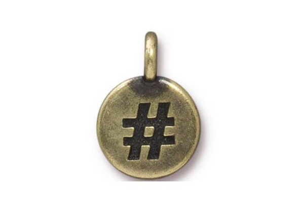 TierraCast Antiqued Brass Plated Hashtag Charm (Each)
