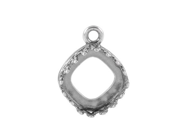 JBB Antiqued Silver Plated Pendant Bezel Setting for 10mm Cushion Square Stone (Each)