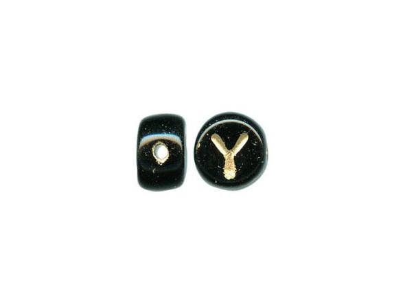 Porcelain Beads, Alphabet, Black/Gold, Y (fifty)