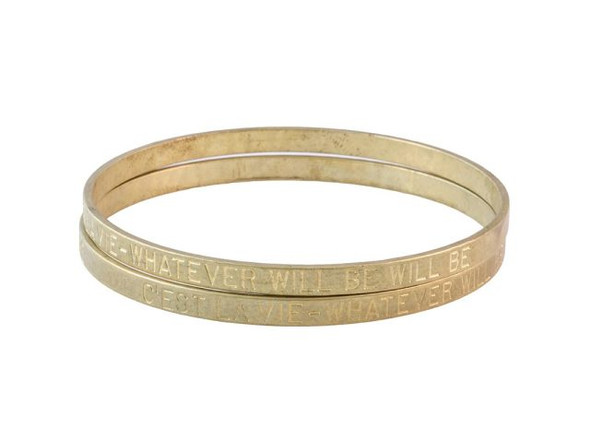 Brass 3/16" "C'est La Vie" Bangle Bracelet, 2-5/8" ID (Each)