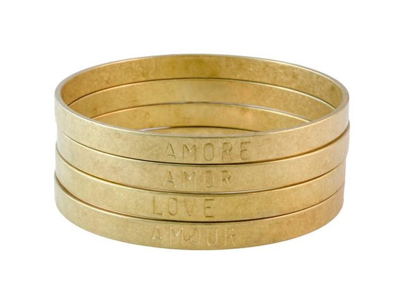 Brass 1/4" "Love" Bangle Bracelet, 2-5/8" ID (Each)