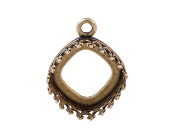 Antiqued Brass Plated Pendant Bezel Setting for 12mm Cushion Squares (Each)