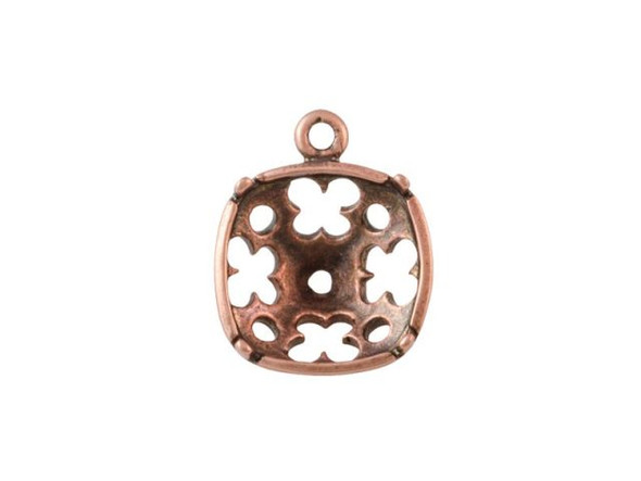 Antiqued Copper Plated 1-Loop Bezel Setting for 10mm 4470 Cushion Squares (Each)