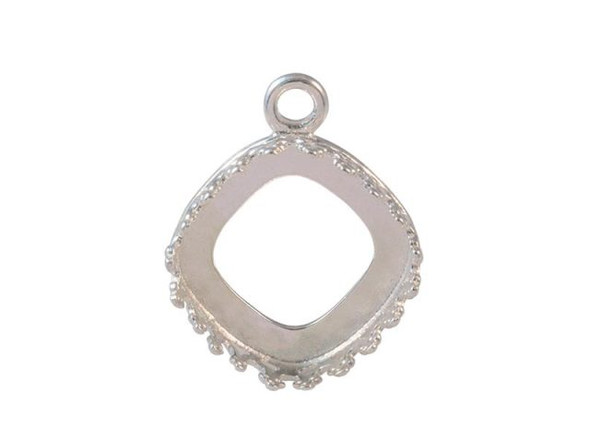 Antiqued Silver Plated Pendant Bezel Setting for 12mm Cushion Squares (Each)