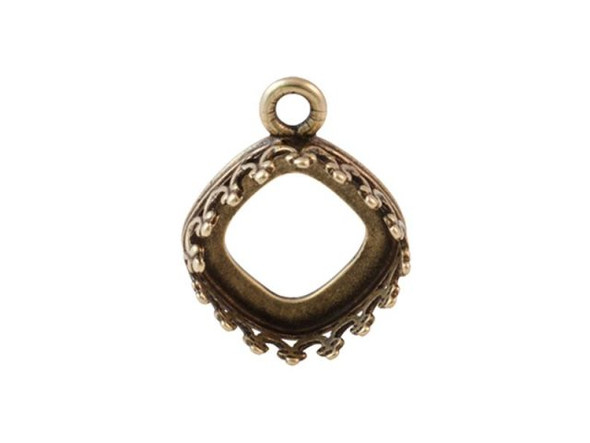 Antiqued Brass Plated Pendant Bezel Setting for 10mm Cushion Squares (Each)