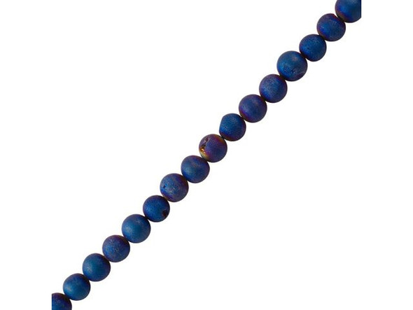 Matte Dark Blue Rainbow Druzy Agate Round Gemstone Beads, 8mm (strand)