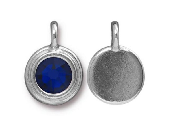 TierraCast Stepped Charm w Cobalt Crystal -Rhodium Plate (Each)