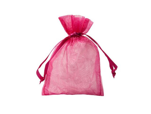 Organza Drawstring Bag, 3x4" - Hot Pink (10 Pieces)