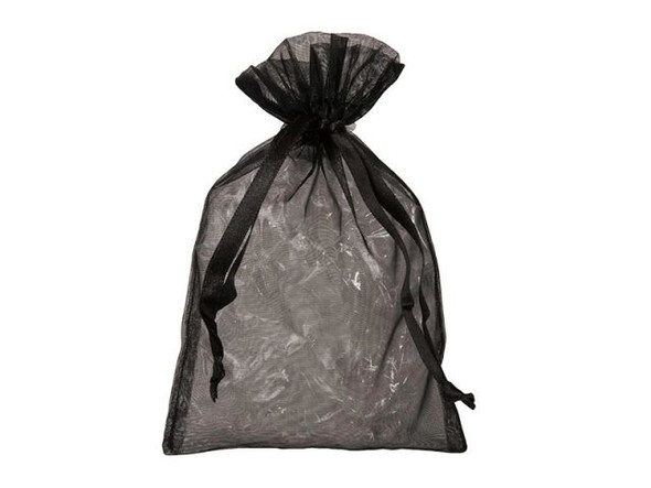 Organza Drawstring Bag, 4x6" - Black (10 Pieces)