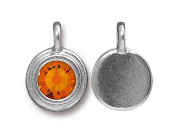 TierraCast Stepped Charm w Tangerine Crystal - Rhodium (Each)