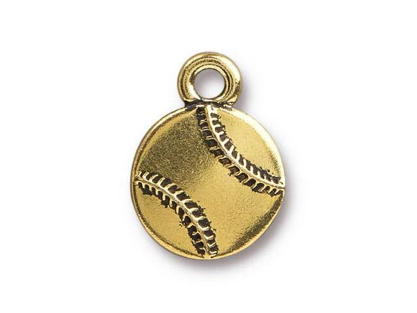 TierraCast Antiqued Gold Plated Britannia Pewter Baseball Charm (Each)