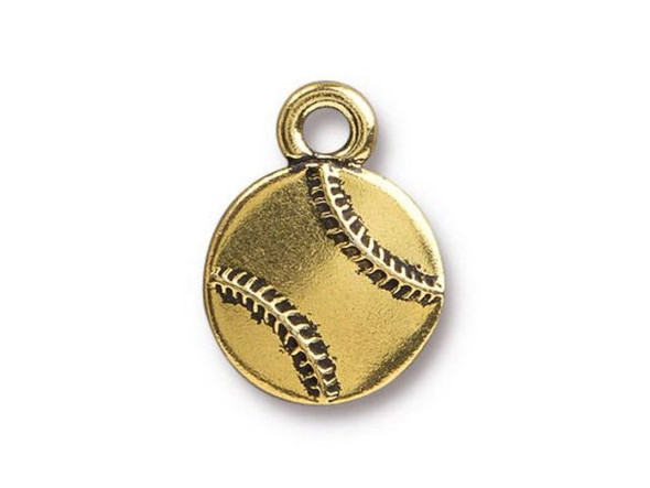 TierraCast Antiqued Gold Plated Britannia Pewter Baseball Charm (each)