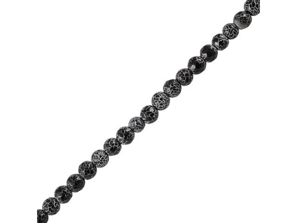 Fired Agate Faceted Round Gemstone Beads, 6mm - Black/ White (strand)