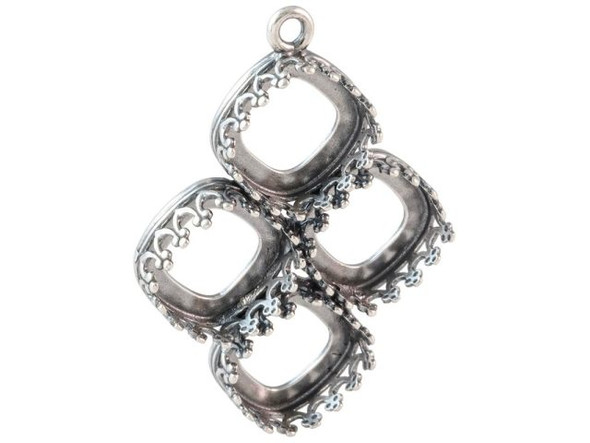 JBB Antiqued Silver Plated Pendant Bezel Setting for, 4, 10mm Cushion Square Stones (Each)