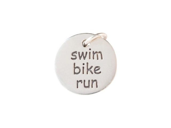 Nina Designs Sterling Silver "swim bike run" Disk Charm (Each)