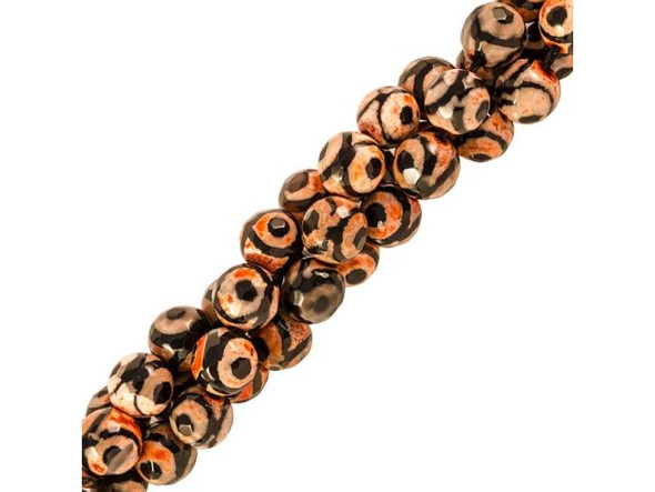 Orange Coral Fired Agate Gemstone Beads, 8mm Faceted Round with Eye - Special Purchase (strand)