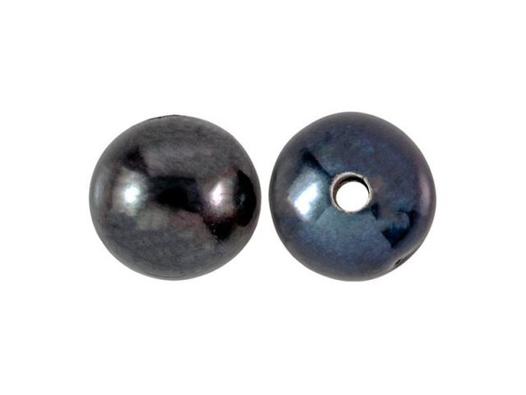 Leather-Hole Freshwater Pearl Beads, 9-11mm Roundish - Peacock (Each)