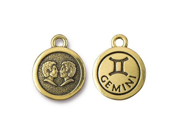 TierraCast Antiqued Gold Plated Gemini Zodiac Charm (Each)