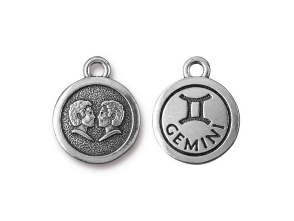 TierraCast Antiqued Silver Plated Gemini Zodiac Charm (Each)