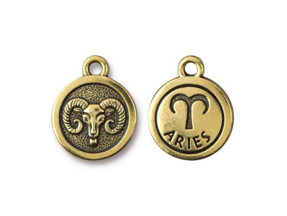 TierraCast Antiqued Gold Plated Aries Zodiac Charm (Each)