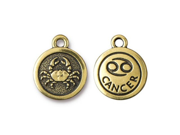 TierraCast Antiqued Gold Plated Cancer Zodiac Charm (Each)