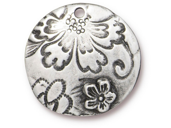 TierraCast 21mm Flora Pendant, Antiqued Pewter Plated Britannia Pewter (Each)